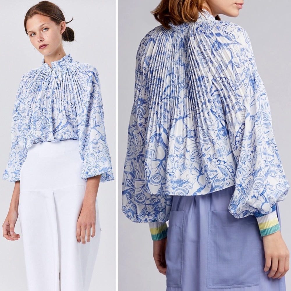 Tibi Blue and White Floral Blouse